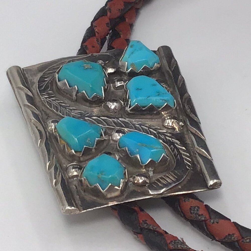 Sterling Silver Bolo Tie Turquoise Signed Native American Youth Or Women’s 15” - Picture 9 of 11
